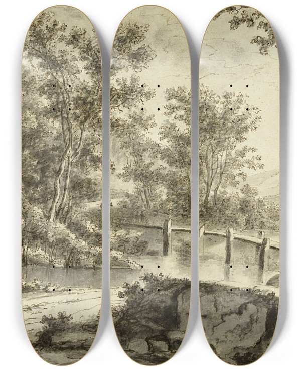 Triptych art skateboard deck of Jan Both Le Pont De Bois by Jan Both (1618-1652)