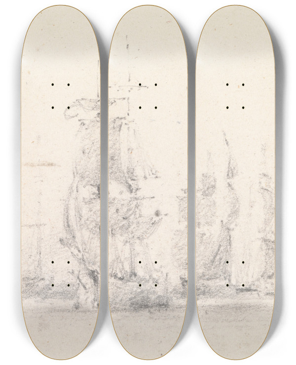 Triptych art skateboard deck of George Jones Study Of Sailing Ships by George Jones (1786-1869)