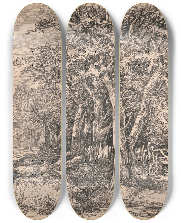 Triptych art skateboard deck of John Middleton Gunton Park by John Middleton (1827-1856)