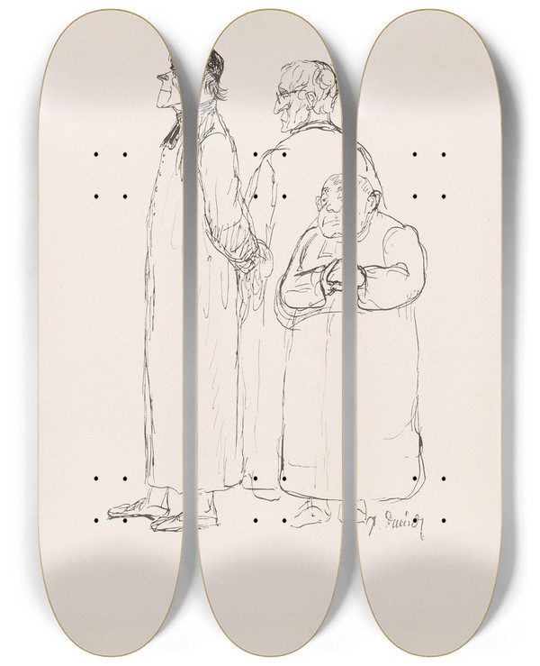 Triptych art skateboard deck of Pierre Puvis De Chavannes Les Caricatures De Puvis De Chavannes Pl20 by Pierre Puvis De Chavannes (1824-1898)