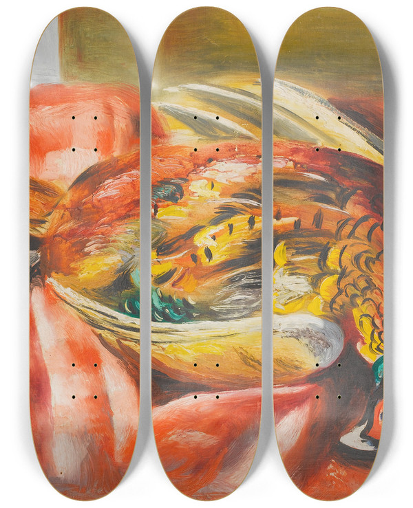 Triptych art skateboard deck of Mose Kisling Faisan by Moise Kisling (1891-1953)