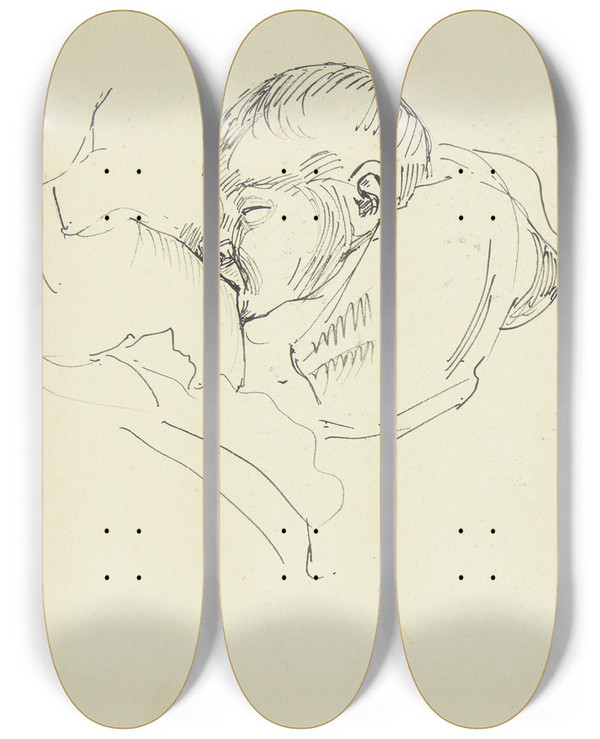 Triptych art skateboard deck of Peter Hansen Diende Barn by Peter Hansen (1868-1928)