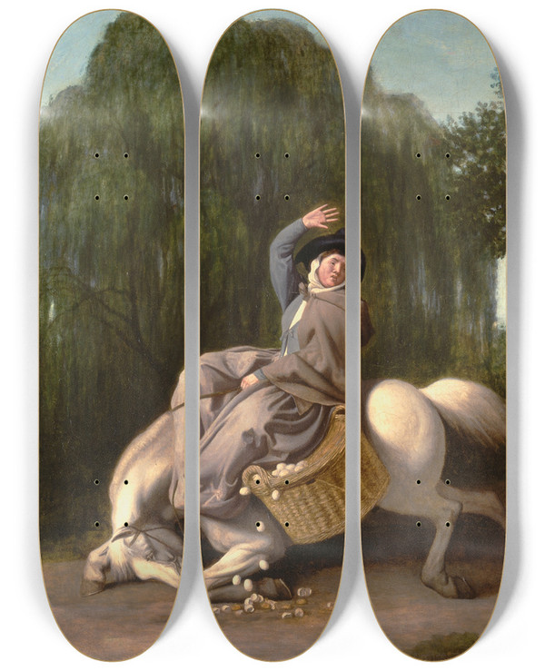 Triptych art skateboard deck of George Stubbs The Farmers Wife And The Raven by George Stubbs (1724-1806)