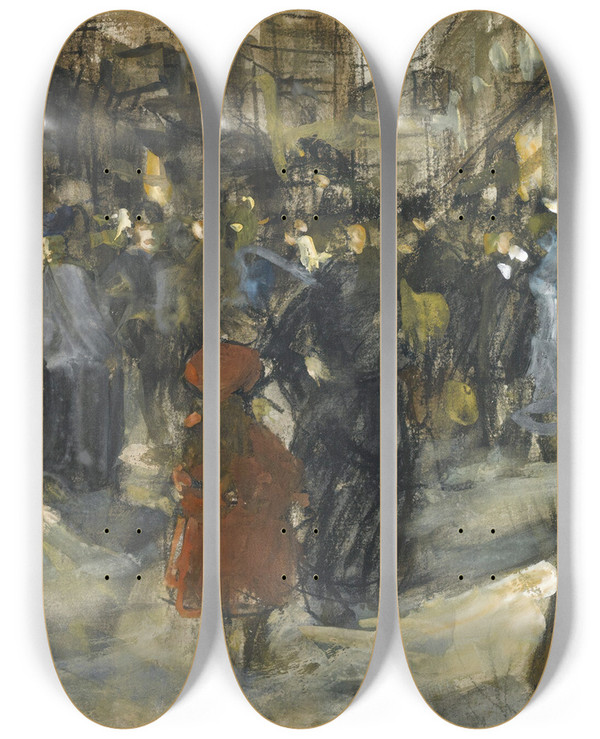 Triptych art skateboard deck of Floris Arntzenius Figures At The Passage The Hague by Floris Arntzenius (1864-1925)