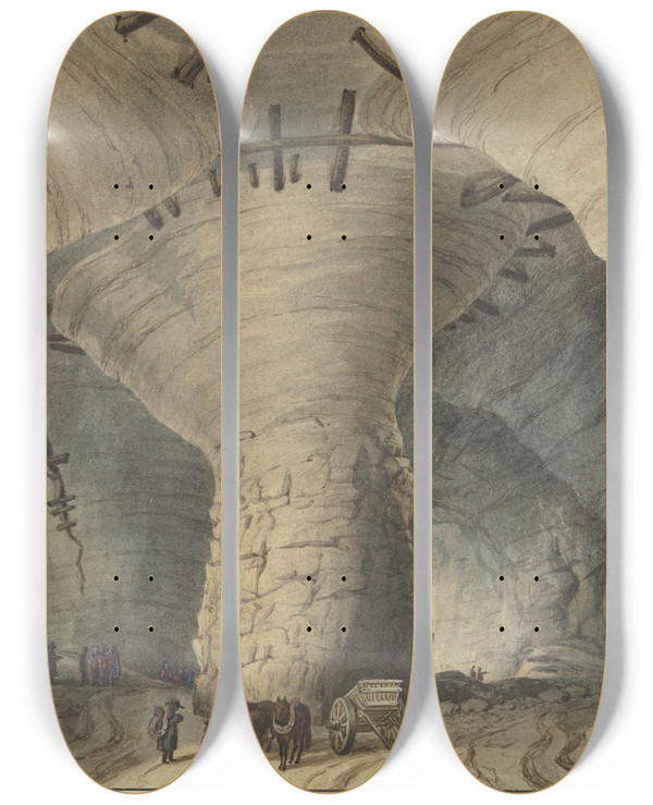 Triptych art skateboard deck of Ludwig Daniel Philipp Schmidt Gipshhlen Des Montmartre In Paris by Ludwig Daniel Philipp Schmidt