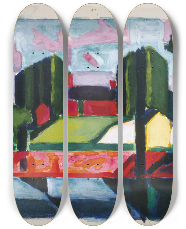 Triptych art skateboard deck of Oscar Bluemner Study For Old Canal Red Green by Oscar Bluemner (1867-1938)