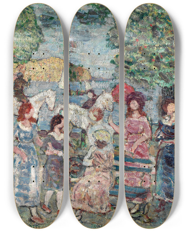 Triptych art skateboard deck of Maurice Prendergast Landscape With Figures_2 by Maurice Prendergast (1858-1924)