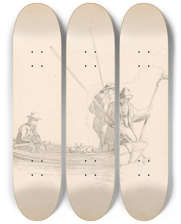 Triptych art skateboard deck of Hans Gude Lystring Fra Pram by Hans Gude (1825-1903)
