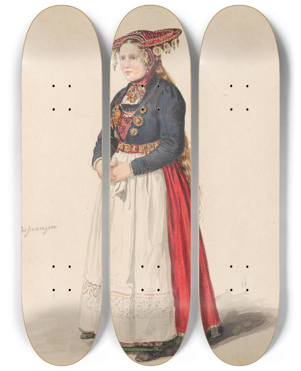 Triptych art skateboard deck of Adolph Tidemand Brud Fra Vossevangen Brudepike Guro Ldve by Adolph Tidemand (1814-1876)