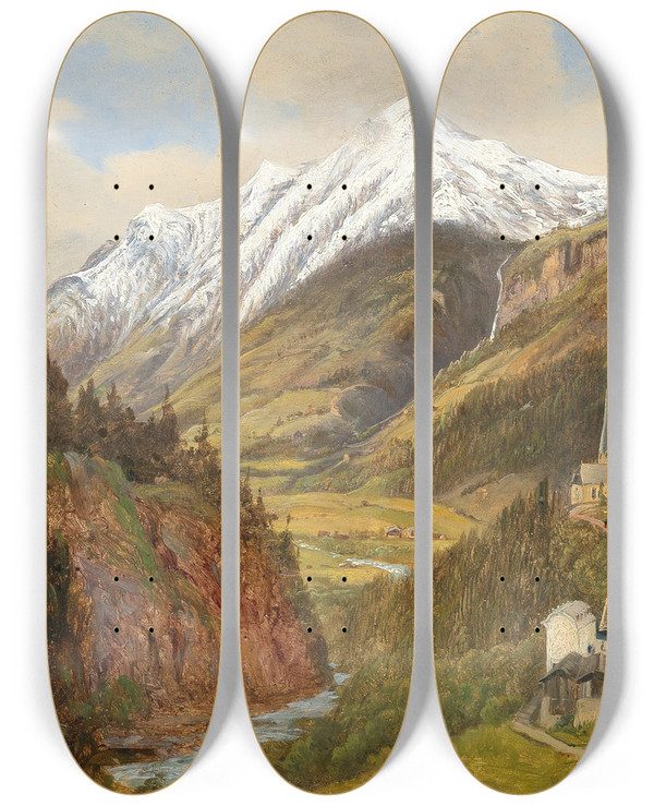 Triptych art skateboard deck of Emil Ludwig Lhr Bad Gastein by Emil Ludwig Lohr (1809-1876)