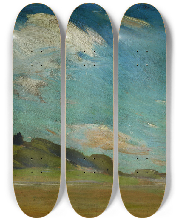 Triptych art skateboard deck of Konrad Krzyanowski Plainair Sketch From Zwierzyniec by Konrad Krzyzanowski (1872-1922)