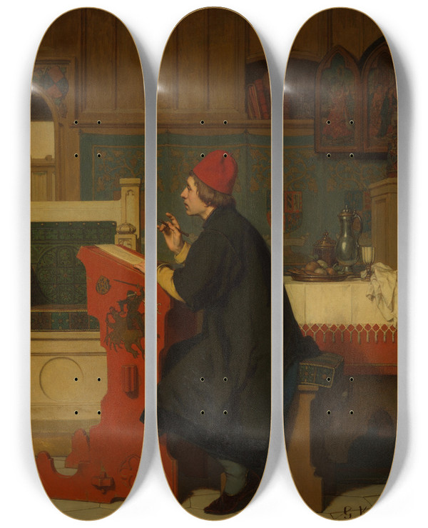 Triptych art skateboard deck of Wilhelm Koller Hugo Van Der Goes Painting The Portrait Of Mary Of Burgundy by Wilhelm Koller (1829-1884)