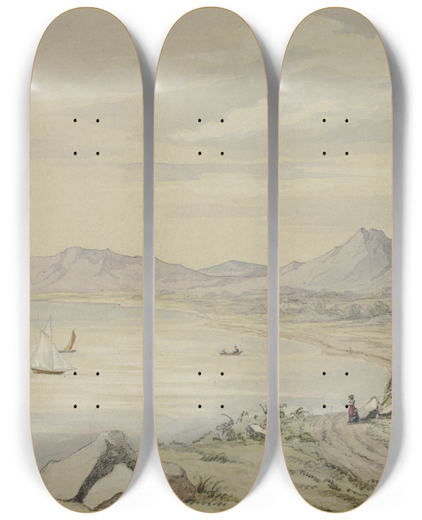Triptych art skateboard deck of Elizabeth Murray Val Of Shanganagh Killiney by Elizabeth Murray (1815-1882)