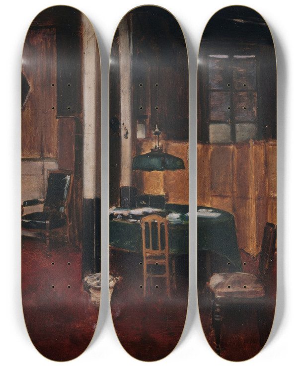 Triptych art skateboard deck of Jean Braud La Salle De Rdaction Du Journal Des Dbats by Jean Beraud (1849-1935)