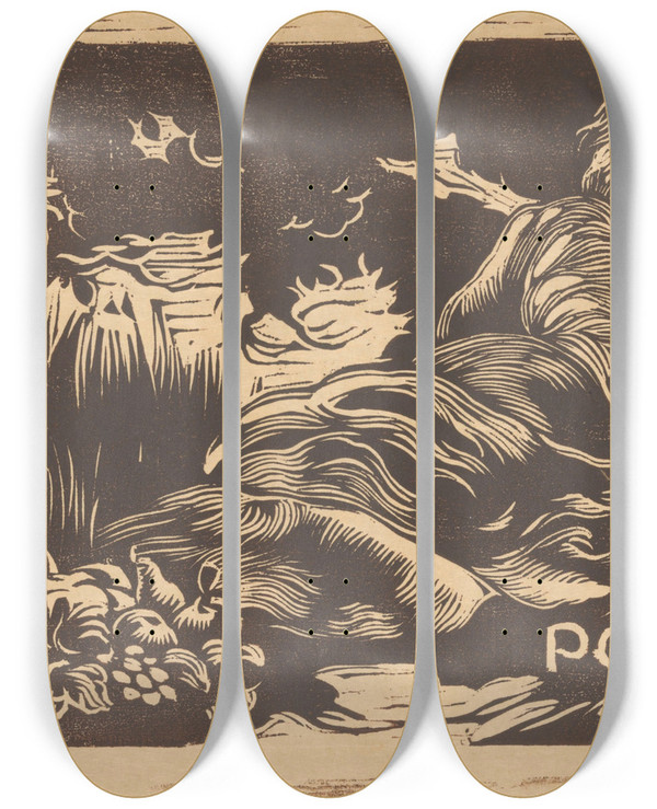 Triptych art skateboard deck of Huib Luns Pomona by Huib Luns (1881-1942)