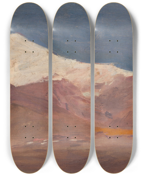 Triptych art skateboard deck of Jan Cigliski The Caucasus Mount Kazbek by Jan Ciaglinski (1858-1913)