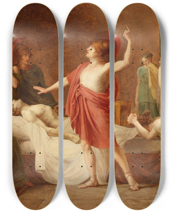 Triptych art skateboard deck of Circle Of Jacqueslouis David Achilles Mourning The Death Of Patroclus by Circle Of Jacques Louis David (1748-1825)