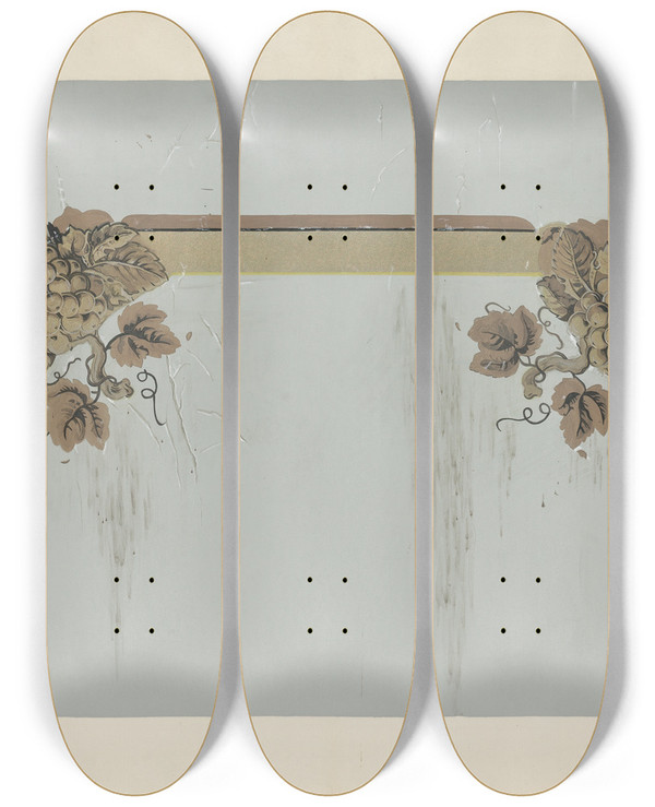 Triptych art skateboard deck of Gene Luedke Window Shade by Gene Luedke