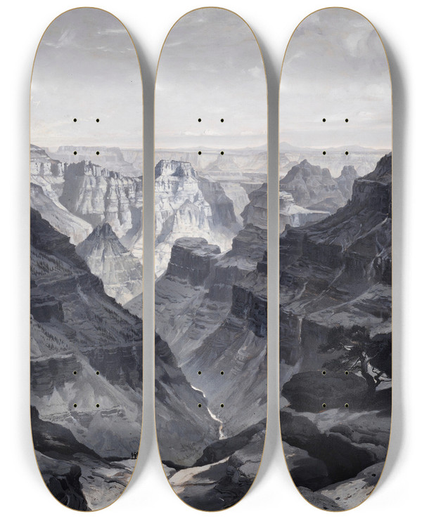 Triptych art skateboard deck of Thomas Moran The Transept by Thomas Moran (1837-1926)