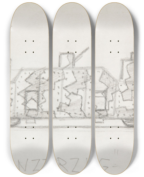 Triptych art skateboard deck of Marian Kopf Formy Abstrakcyjne by Marian Kopf (1926-2019)