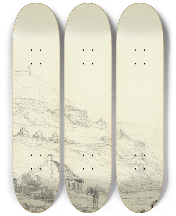 Triptych art skateboard deck of Elizabeth Murray From The Strand To Kilkenny by Elizabeth Murray (1815-1882)