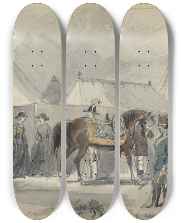 Triptych art skateboard deck of Constantin Guys The Queen by Constantin Guys (1805-1892)