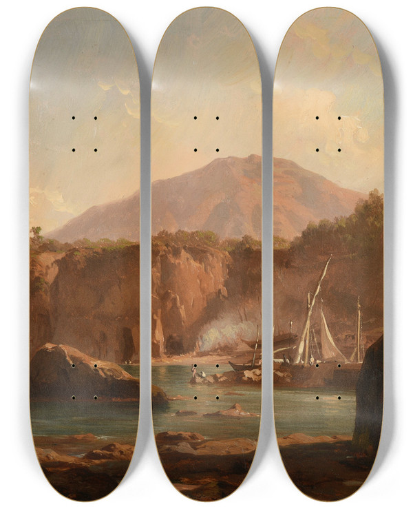 Triptych art skateboard deck of Jacquesraymond Brascassat Grottes Et Falaises Au Bord De La Mer by Jacques Raymond Brascassat (1804-1867)