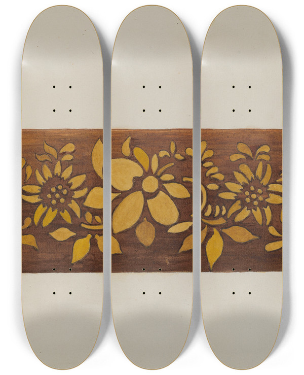 Triptych art skateboard deck of Genevieve Sherlock Hitchcock Chair_1 by Genevieve Sherlock