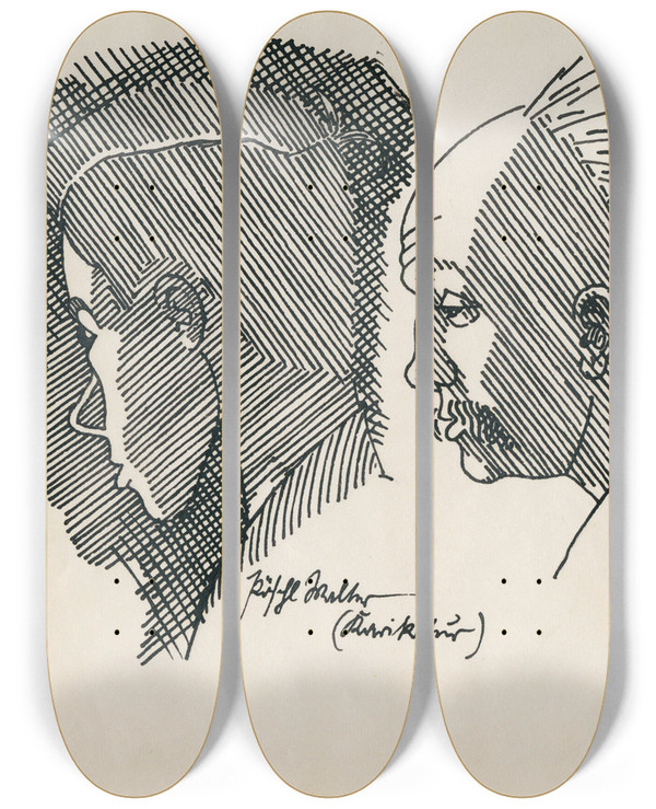 Triptych art skateboard deck of Karl Wiener 3 Portrts by Karl Wiener (1901-1949)