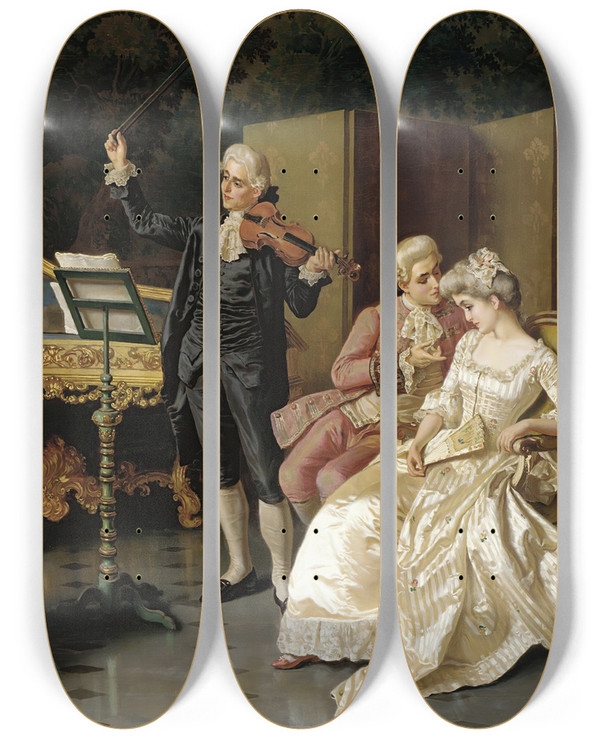 Triptych art skateboard deck of Pio Ricci A Private Performance by Pio Ricci (1850-1919)