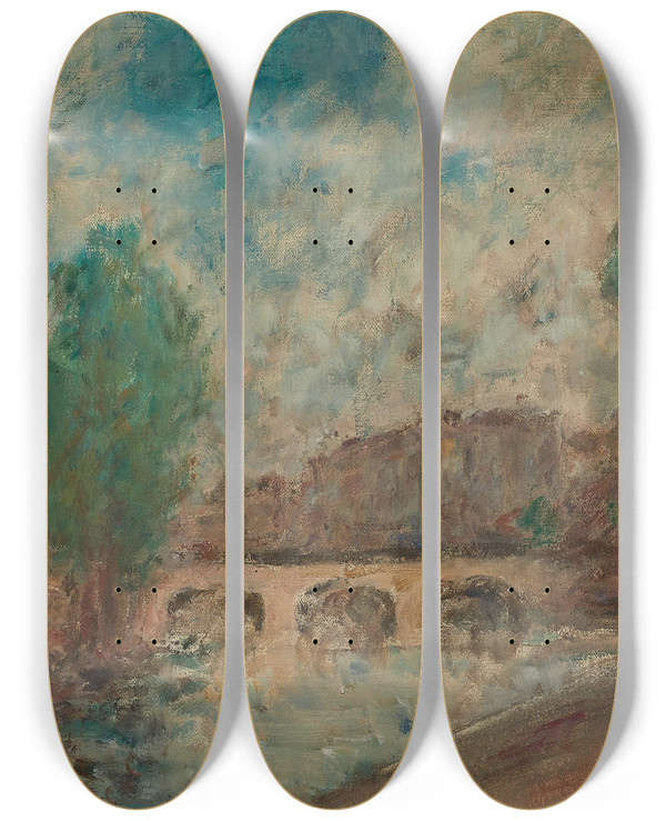 Triptych art skateboard deck of Georges Despagnat Vue De Paris Le Pont Neuf by Georges d'Espagnat (1870-1950)