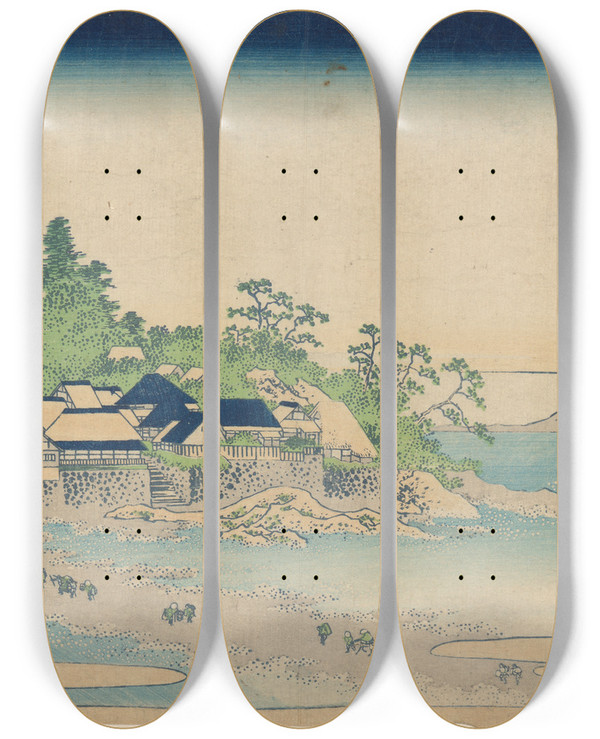 Triptych art skateboard deck of Katsushika Hokusai Enoshima In Sagami Province Ssh Enoshima by Katsushika Hokusai (1760-1849)