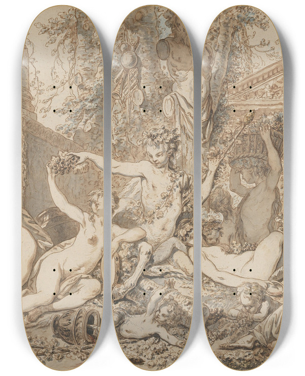 Triptych art skateboard deck of Jeanjacquesfranois Le Barbier Bacchanal by Jean-Jacques-Franois Le Barbier (1738-1826)