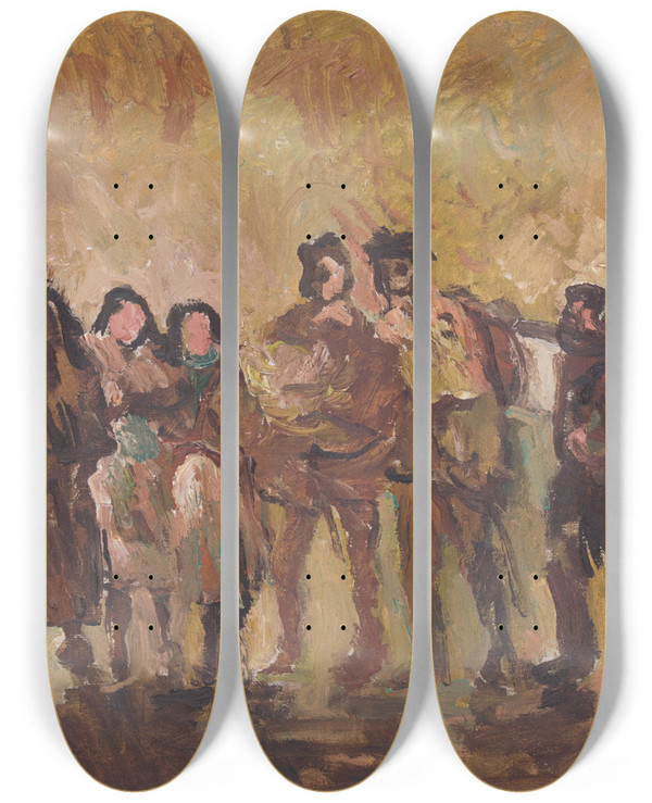 Triptych art skateboard deck of Cyprin Majernk Exiles by Cyprian Majernik (1909-1945)