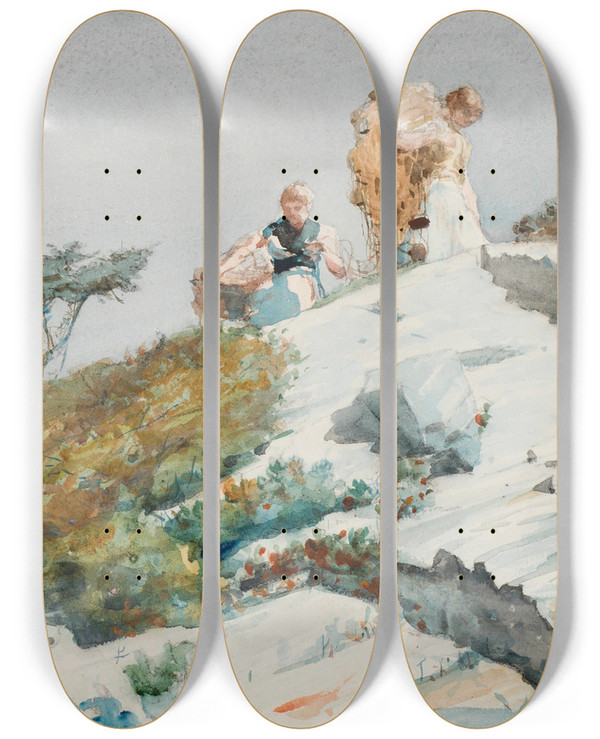 Triptych art skateboard deck of Winslow Homer Rough Work by Winslow Homer (1836-1910)