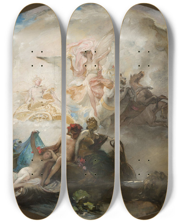 Triptych art skateboard deck of Henryk Siemiradzki Aurora Plafond Project by Henryk Siemiradzki (1843-1902)
