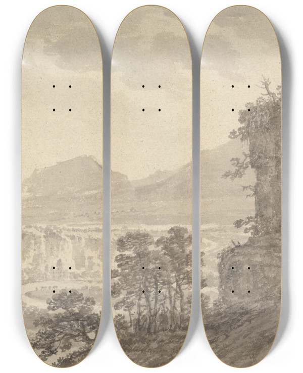 Triptych art skateboard deck of Amos Green Classical Landscape by Amos Green (1735-1807)