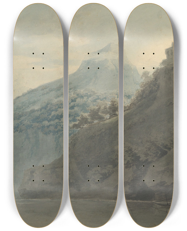Triptych art skateboard deck of John Robert Cozens On The Gulf Of Salerno Near Vietri by John Robert Cozens (1752-1797)