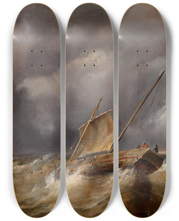 Triptych art skateboard deck of Thodore Gudin La Tempte by Theodore Gudin (1802-1880)