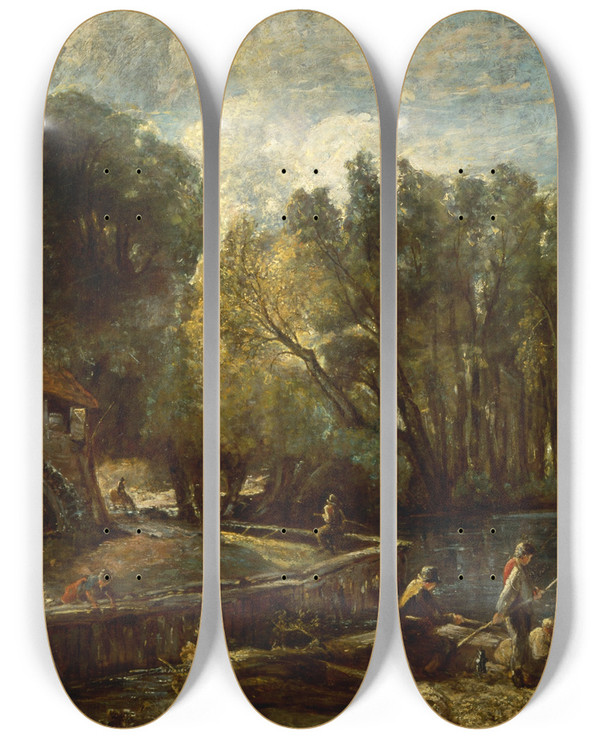 Triptych art skateboard deck of John Constable Stratford Mill by John Constable (1776-1837)