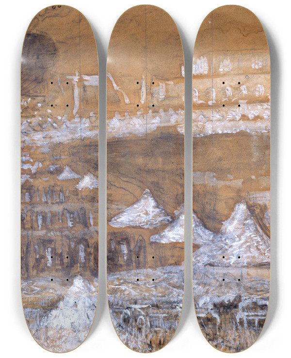 Triptych art skateboard deck of Pierre Puvis De Chavannes Pice Deau Des Suisses Versailles by Pierre Puvis De Chavannes (1824-1898)