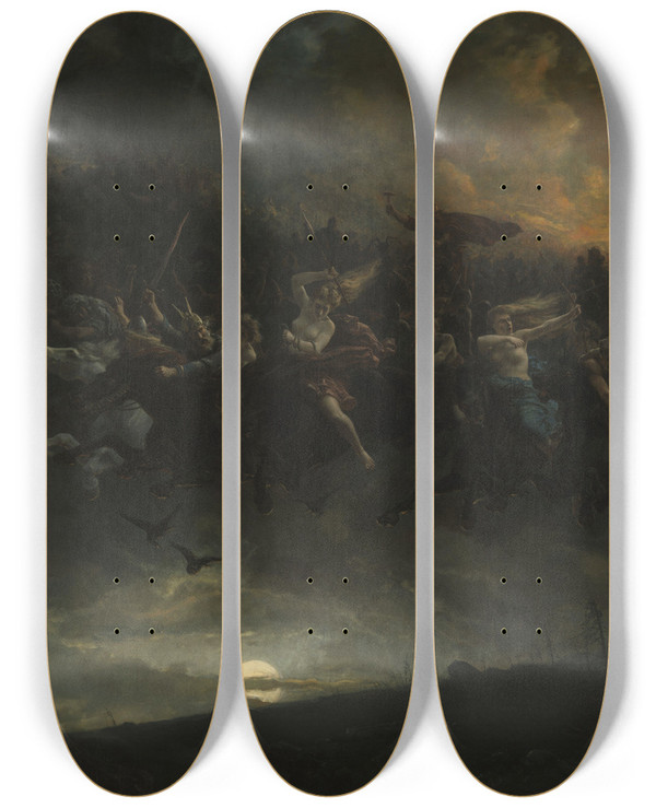 Triptych art skateboard deck of Peter Nicolai Arbo The Wild Hunt Of Odin by Peter Nicolai Arbo (1831-1892)