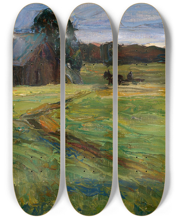 Triptych art skateboard deck of Wassily Kandinsky Russian Landscape by Wassily Kandinsky (1866-1944)