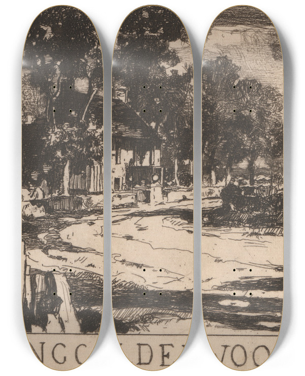 Triptych art skateboard deck of David Young Cameron Long Calderwood by David Young Cameron (1865-1945)