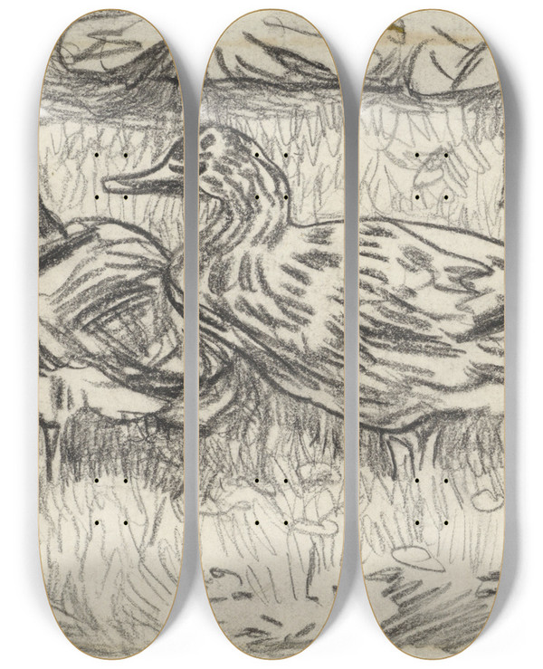 Triptych art skateboard deck of Theo Van Hoytema Twee Eenden_2 by Theo Van Hoytema (1863-1917)