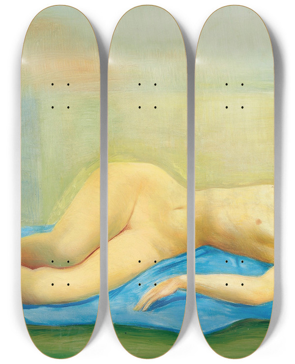 Triptych art skateboard deck of Mose Kisling Jeune Femme Nue Tendue by Moise Kisling (1891-1953)