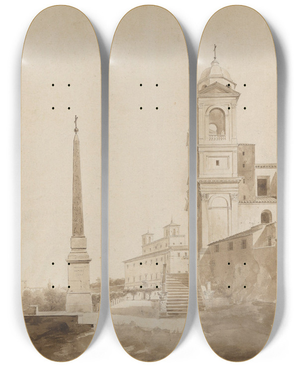 Triptych art skateboard deck of Franoismarius Granet The Church Of The Trinit Dei Monti And The Villa Medici Rome by Franois-Marius Granet (1775-1849)