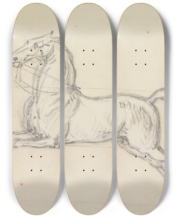 Triptych art skateboard deck of James Seymour Flying Childers Galloping To Left Bridled But Not Saddled by James Seymour (1697-1752)