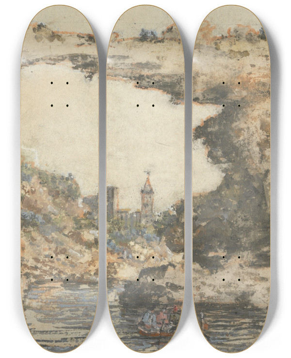 Triptych art skateboard deck of William Marlow Rock Bridge At The Scuola Di Virgilio by William Marlow (1740-1813)