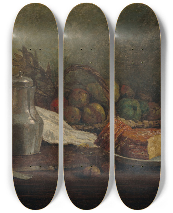 Triptych art skateboard deck of Eugne Boudin Nature Morte Au Pichet Dtain by Eugene Boudin (1824-1898)
